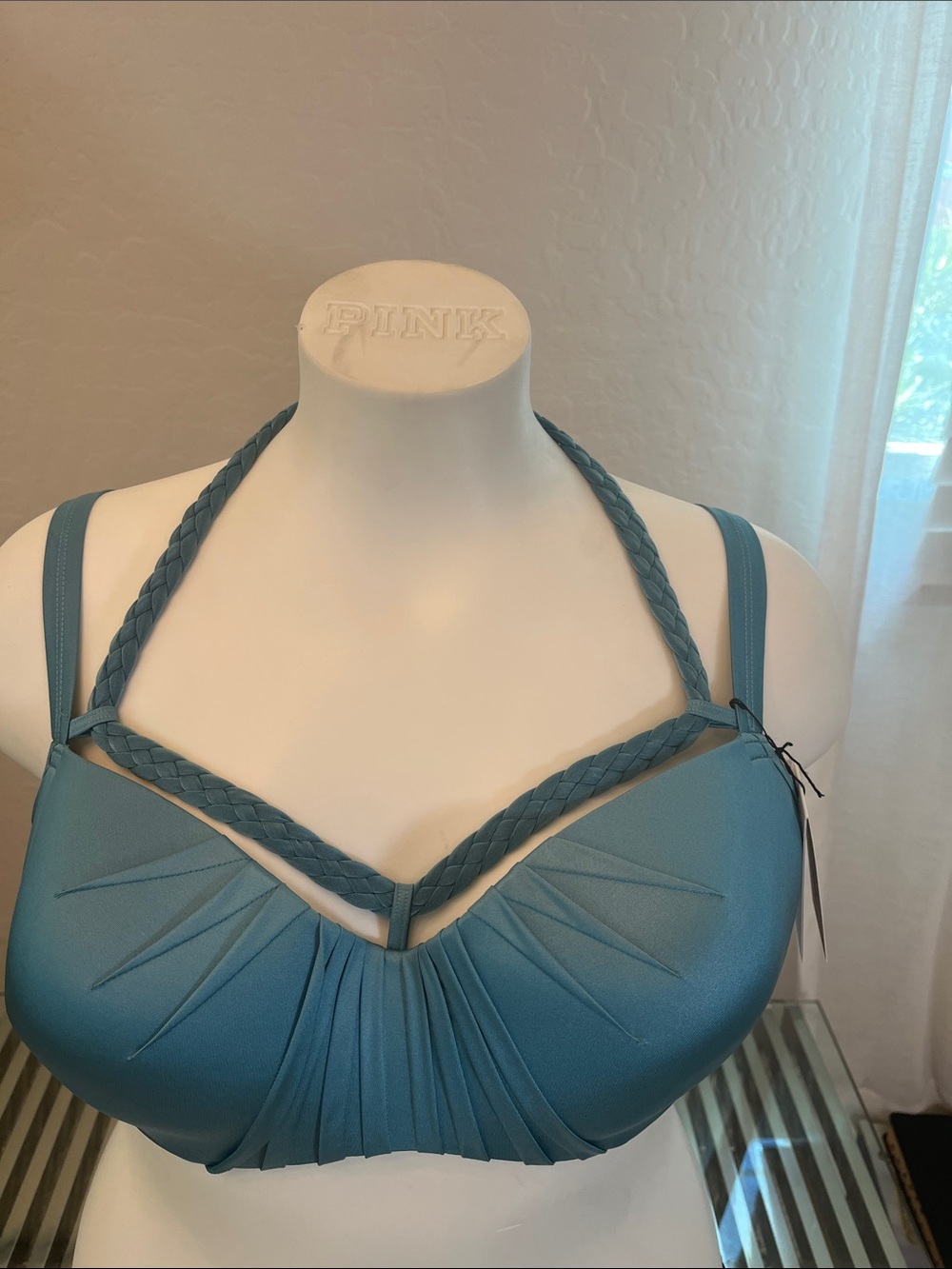 Blue Braided Halter Bikini Top - Teal